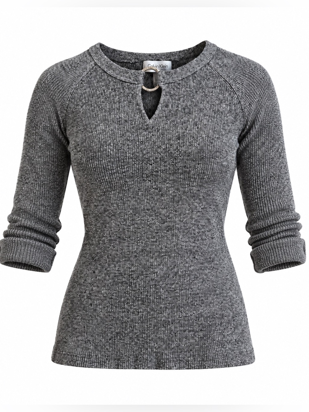 Calvin Klein Charcoal Gray Thick Ribbed Keyhole Ring Detail Sweater Size Small P